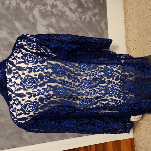 Sole Dione Studio Blue Flower Design Sheer Lace Look Overshirt Sz 3X - Picture 5 of 8
